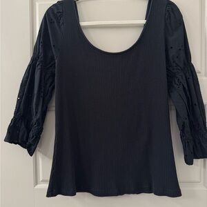 Who What Wear Black Blouse with Eyelet Sleeves